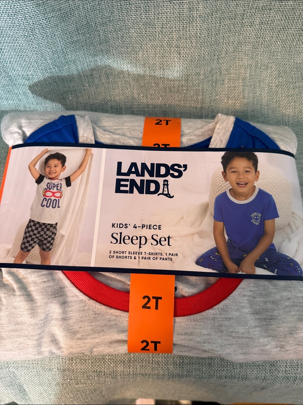 Lands' End Boys 4-Piece Sleep Set in Blue, Gray & Red - 2T